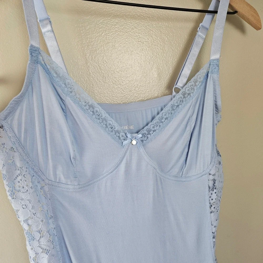 Adore Me Kamryn Blue Slip Chemise Nightgown Sz 1X Light Blue Lace Side Jersey - Picture 2 of 7